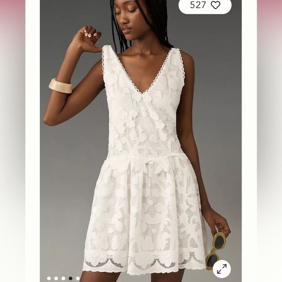 By Anthropologie Sleeveless V-Neck Lace Swing Mini Dress NWOT - Picture 1 of 9